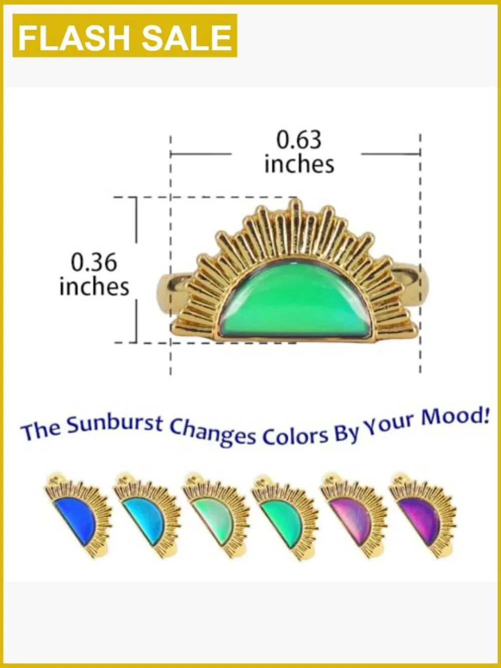 Sunburst Mood Ring, Adjustable Band, Statement Jewelry